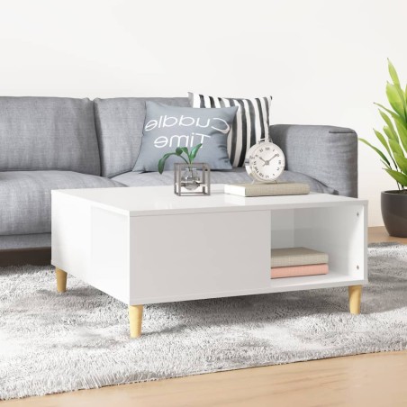 vidaXL Mesa de centro madera contrachapada blanco brillo 80x80x36,5 cm