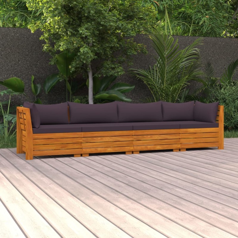 vidaXL Sofá de jardín de 4 plazas con cojines madera maciza de acacia vidaXL Sofá de jardín de 4 plazas con cojines madera maciza de acacia