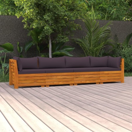 vidaXL Sofá de jardín de 4 plazas con cojines madera maciza de acacia