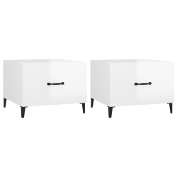 vidaXL Mesa de centro patas de metal 2 uds blanco brillo 50x50x40 cm