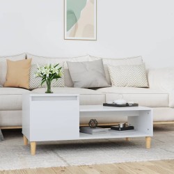 vidaXL Mesa de centro madera contrachapada blanco brillo 100x50x45 cm