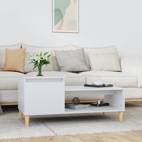 vidaXL Mesa de centro madera contrachapada blanco brillo 100x50x45 cm