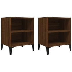 vidaXL Mesitas de noche 2 uds patas de metal marrón roble 40x30x50 cm