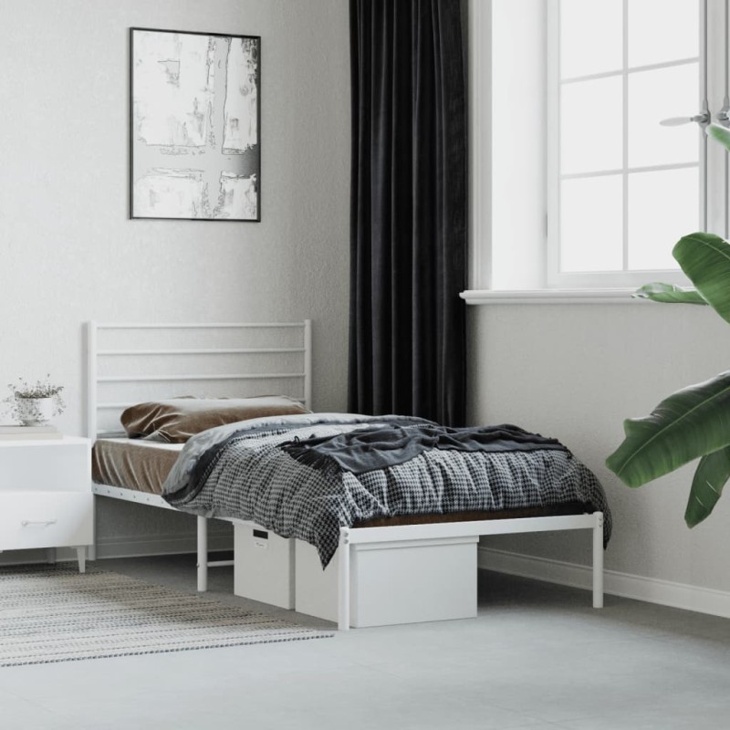 vidaXL Estructura de cama de metal con cabecero blanco 90x200 cm vidaXL Estructura de cama de metal con cabecero blanco 90x200 cm