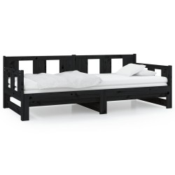 vidaXL Sofá cama extraíble madera maciza de pino negro 2x(80x200) cm