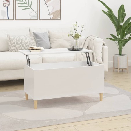 vidaXL Mesa de centro madera contrachapada blanco brillo 90x44,5x45 cm