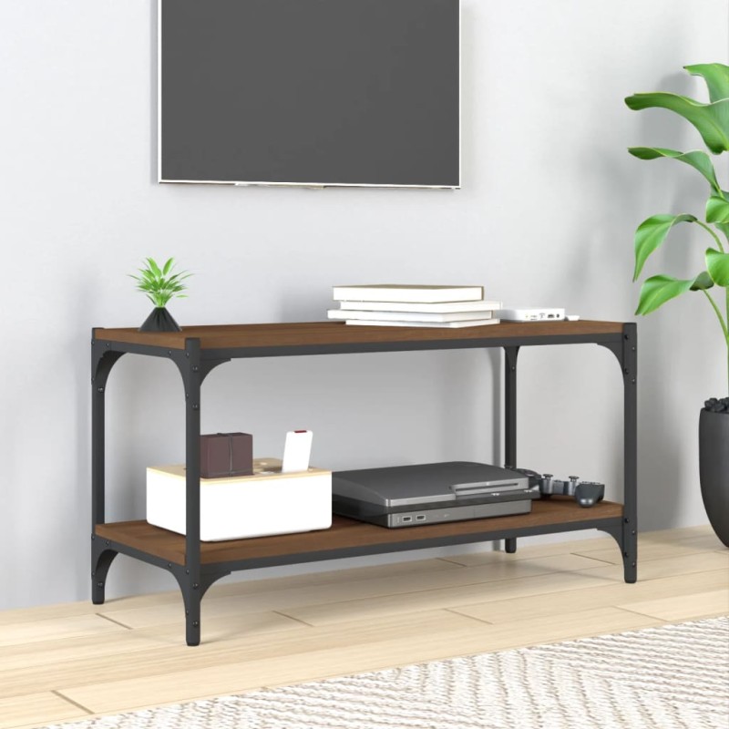 vidaXL Mueble para TV contrachapada y acero roble marrón 80x33x41 cm