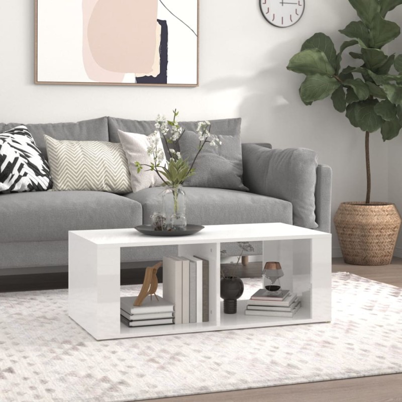 vidaXL Mesa de centro madera contrachapada blanco brillo 100x50x36 cm vidaXL Mesa de centro madera contrachapada blanco brillo 100x50x36 cm