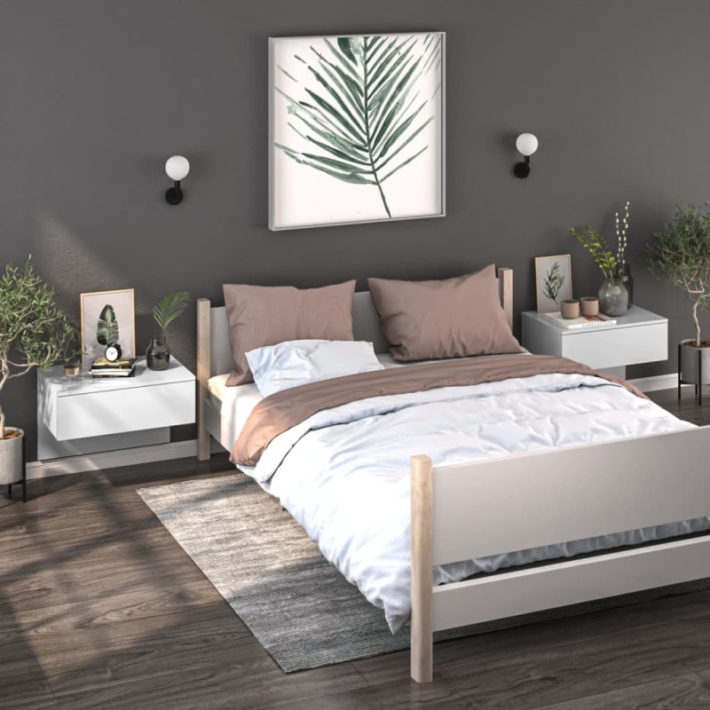 vidaXL Mesitas de noche de pared 2 unidades blanco brillante vidaXL Mesitas de noche de pared 2 unidades blanco brillante