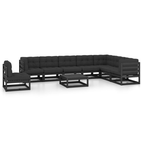vidaXL Set de muebles de jardín 9 pzas con cojines madera pino negro