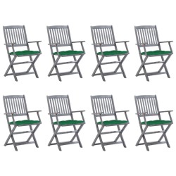vidaXL Sillas de jardín plegables 8 uds y cojines madera maciza acacia