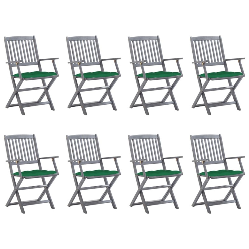 vidaXL Sillas de jardín plegables 8 uds y cojines madera maciza acacia