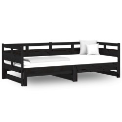vidaXL Sofá cama extraíble madera maciza de pino negro 2x(80x200) cm