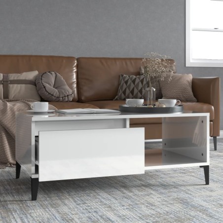 vidaXL Mesa de centro madera contrachapada blanco brillo 90x50x36,5 cm