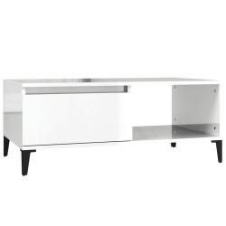 vidaXL Mesa de centro madera contrachapada blanco brillo 90x50x36,5 cm