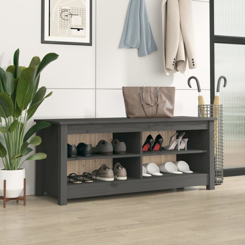 vidaXL Banco zapatero madera maciza de pino gris 110x38x45,5 cm vidaXL Banco zapatero madera maciza de pino gris 110x38x45,5 cm