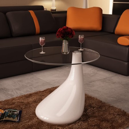 vidaXL Mesa de centro con superficie redonda vidrio blanco brillante 