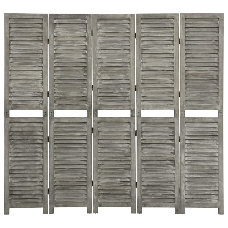 vidaXL Biombo de 5 paneles de madera maciza gris 179x166 cm vidaXL Biombo de 5 paneles de madera maciza gris 179x166 cm