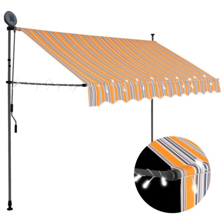 vidaXL Toldo manual retráctil con LED amarillo y azul 250 cm