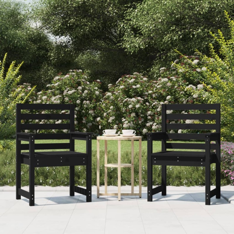 vidaXL Sillas de jardín 2 uds madera maciza pino negro 60x48x91 cm vidaXL Sillas de jardín 2 uds madera maciza pino negro 60x48x91 cm
