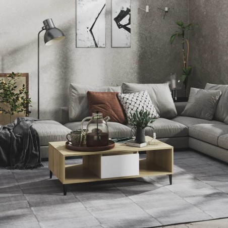 vidaXL Mesa de centro madera contrachapada blanco roble 103,5x60x35cm