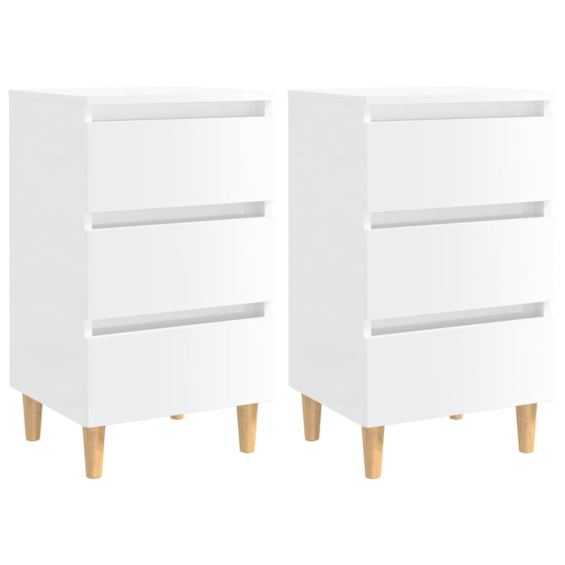 vidaXL Mesita de noche patas madera 2 uds blanco brillo 40x35x69 cm vidaXL Mesita de noche patas madera 2 uds blanco brillo 40x35x69 cm