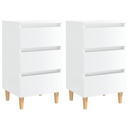 vidaXL Mesita de noche patas madera 2 uds blanco brillo 40x35x69 cm