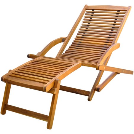 vidaXL Tumbona con reposapiés de madera maciza de acacia