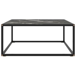 vidaXL Mesa de centro negra con vidrio de mármol negro 80x80x35 cm
