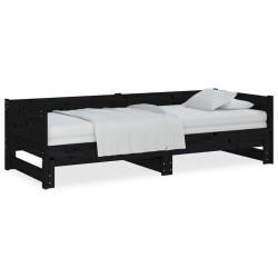 vidaXL Sofá cama extraíble madera maciza de pino negro 2x(90x190) cm