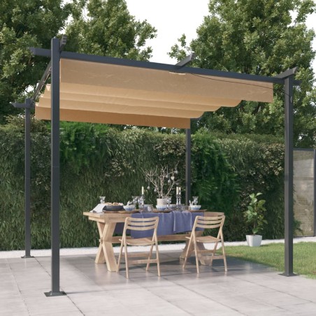 vidaXL Cenador de jardín con techo retráctil gris taupe 3x3 m