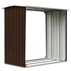 vidaXL Caseta jardín para leña acero galvanizado marrón 172x91x154 cm
