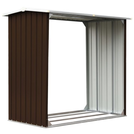 vidaXL Caseta jardín para leña acero galvanizado marrón 172x91x154 cm