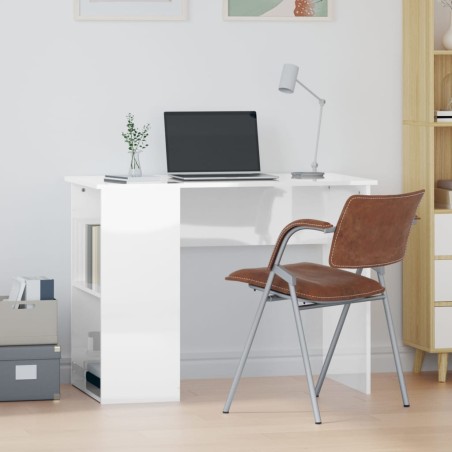 vidaXL Escritorio madera contrachapada blanco brillante 100x55x75 cm