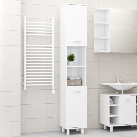 vidaXL Armario de baño madera contrachapada blanco brillo 30x30x179 cm