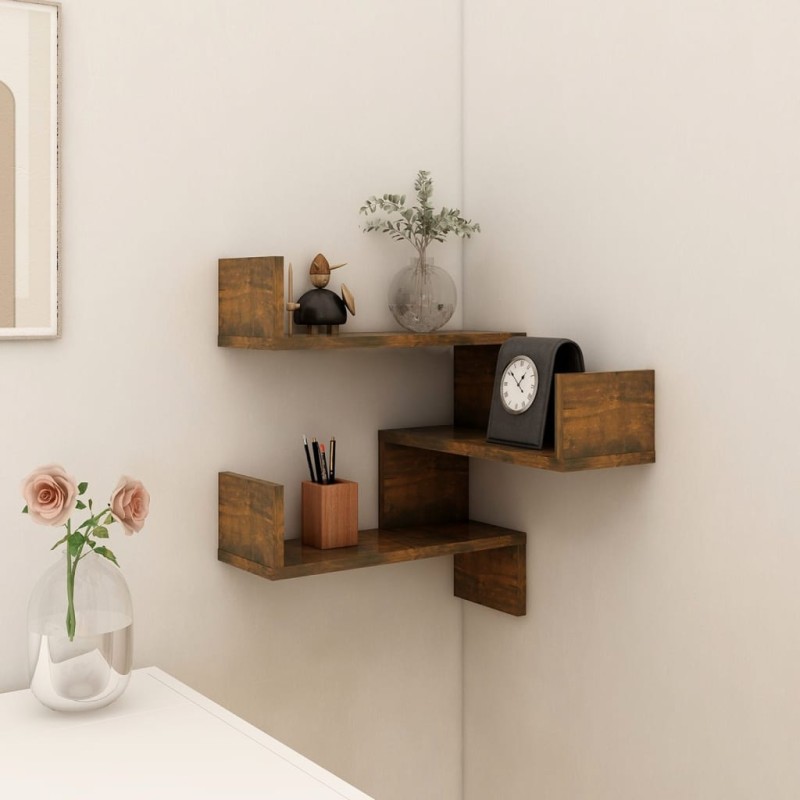 vidaXL Estantería de esquina de pared roble ahumado 40x40x50 cm vidaXL Estantería de esquina de pared roble ahumado 40x40x50 cm