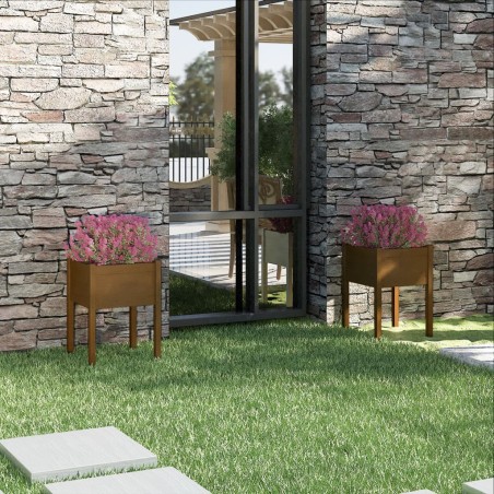 vidaXL Jardineras 2 uds madera maciza de pino marrón miel 50x50x70 cm