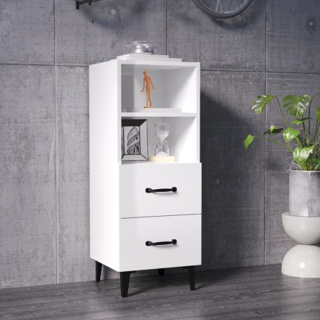 vidaXL Aparador de madera contrachapada blanco brillante 34,5x34x90 cm