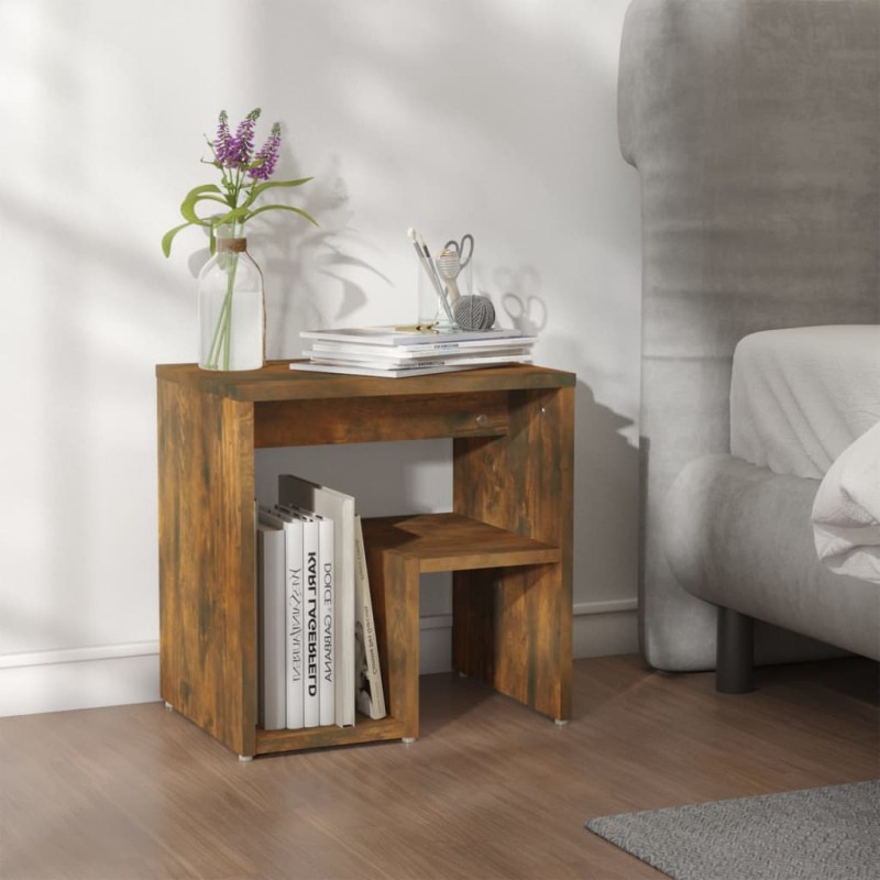 vidaXL Mesita de noche madera contrachapada roble ahumado 40x30x40 cm vidaXL Mesita de noche madera contrachapada roble ahumado 40x30x40 cm