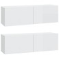 vidaXL Mueble de TV pared 2 uds madera blanco brillante 100x30x30 cm