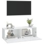 vidaXL Mueble de TV pared 2 uds madera blanco brillante 100x30x30 cm