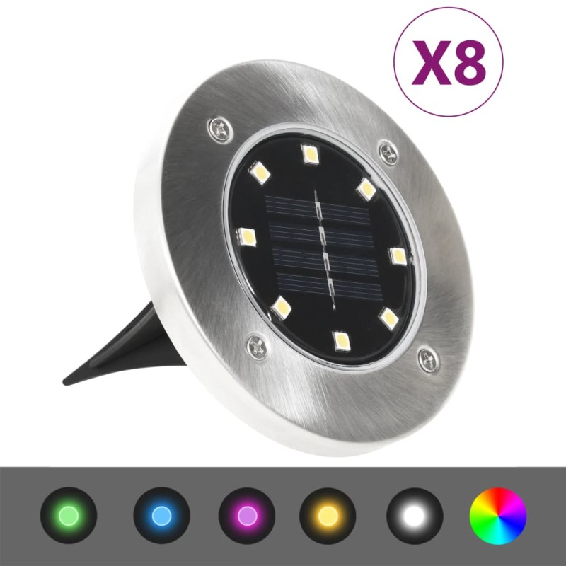 vidaXL Lámparas solares de suelo 8 unidades luces LED color RGB vidaXL Lámparas solares de suelo 8 unidades luces LED color RGB