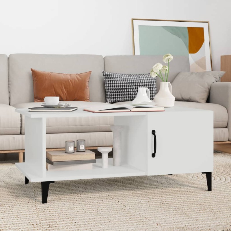 vidaXL Mesa de centro madera contrachapada blanco 90x50x40 cm vidaXL Mesa de centro madera contrachapada blanco 90x50x40 cm