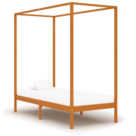 vidaXL Cama con dosel de madera maciza de pino marrón miel 100x200 cm