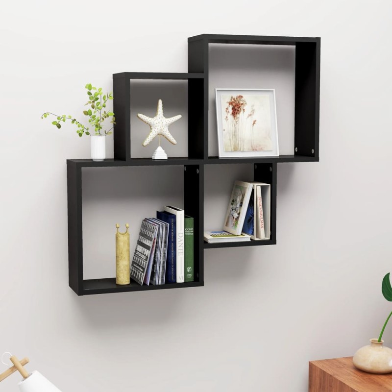 vidaXL Estante cubo de pared madera contrachapada negro 80x15x78,5 cm vidaXL Estante cubo de pared madera contrachapada negro 80x15x78,5 cm