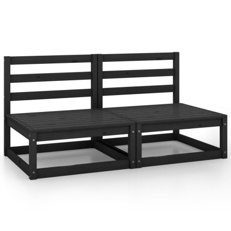 vidaXL Sofás central de jardín 2 unidades negro madera maciza de pino