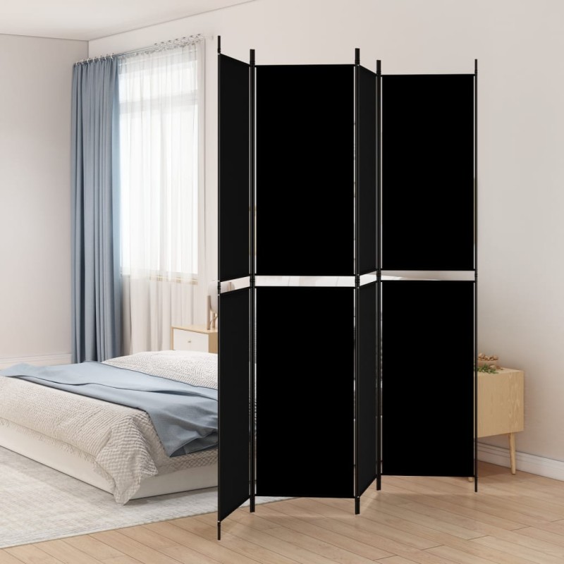 vidaXL Biombo divisor de 4 paneles de tela negro 200x220 cm vidaXL Biombo divisor de 4 paneles de tela negro 200x220 cm
