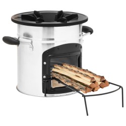 vidaXL Cocina leña camping acero inoxidable plateado 45,5x33x25,5 cm