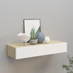 vidaXL Estante con cajón de pared MDF roble y blanco 60x23,5x10 cm