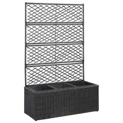 vidaXL Enrejado y arriate 3 macetas ratán sintético negro 83x30x130 cm